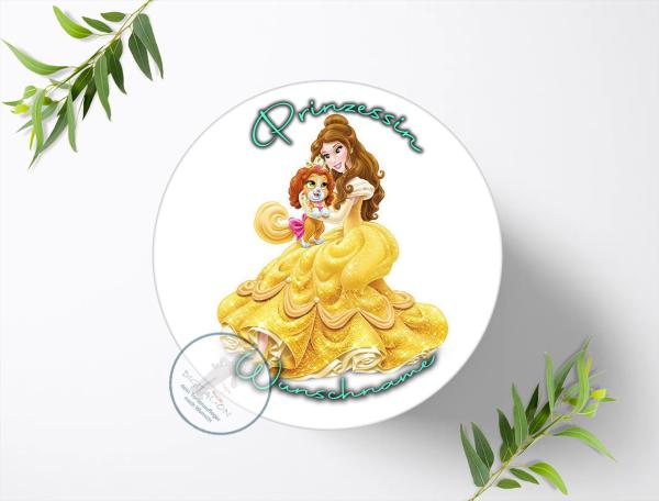 Prinzessin Belle mit Wunschname, Tortenaufleger Ø 20cm, 0307z